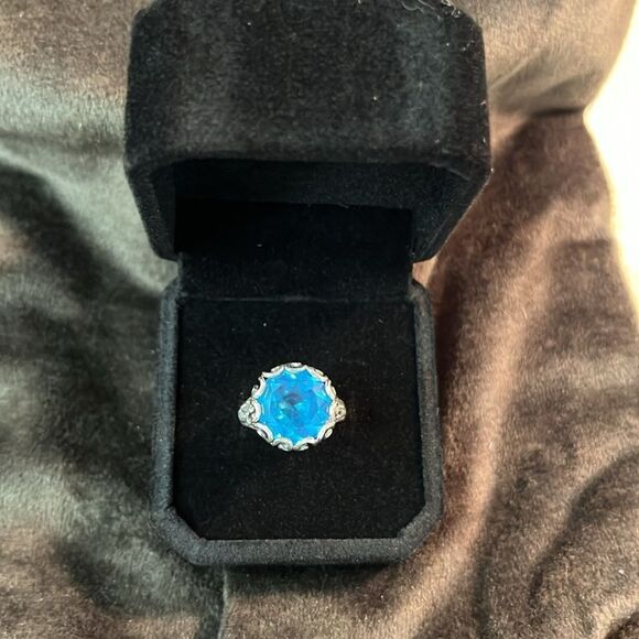 Solitaire Caribbean Quartz Sterling Silver Ring 6.25Ctw size 6 - Picture 10 of 12